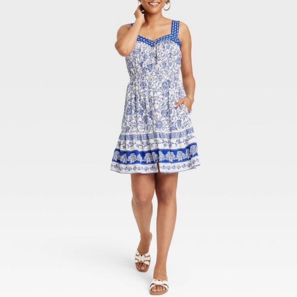 Knox Rose Blue and White Printed Mini Sundress